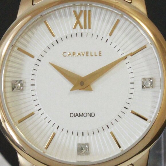 Caravelle Ladies Casual Watch By Bulova Diamond Accents Gold Tone 30mm - Picture 12 of 13